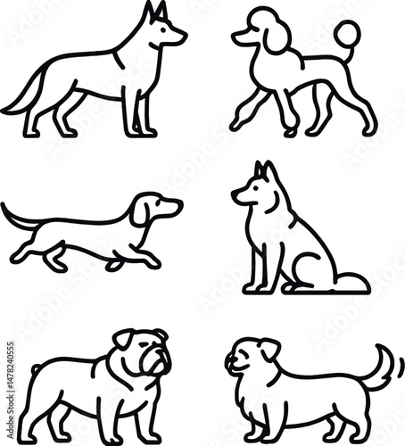 Dog breed silhouette icons set – elegant, simple and minimalistic canine designs