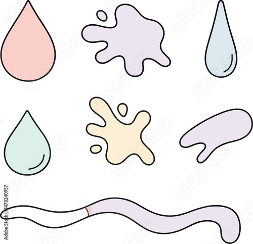 Pastel blood icons set – outline, simple and minimal fluid drop symbols