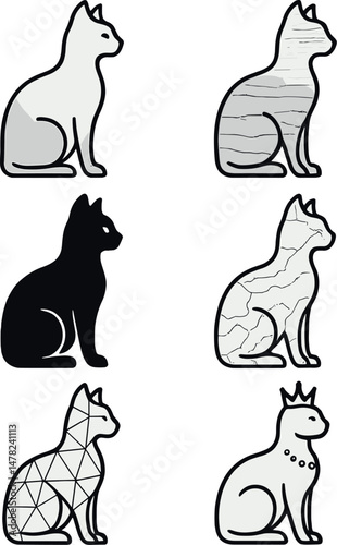 Elegant cat silhouettes icons set – silhouette, feline and pet design elements