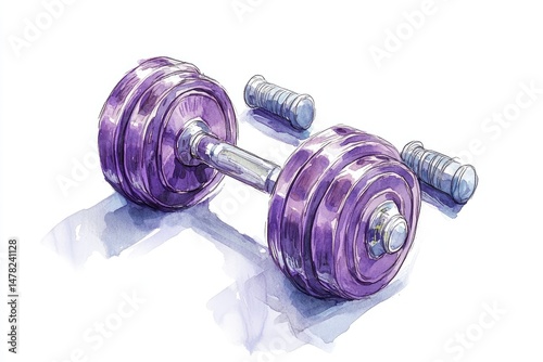 Watercolor illustration of purple dumbbells