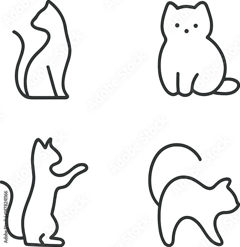 Minimalist cat silhouette icons set - simple, feline and pet-themed designs