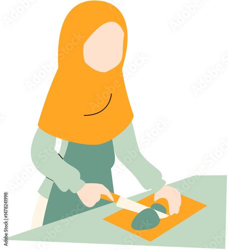 Woman in hijab preparing food