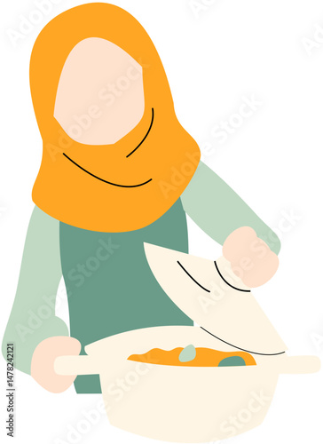 Woman in hijab preparing food