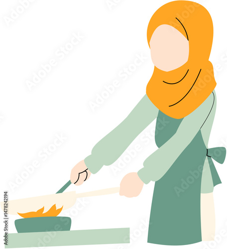 Woman in hijab preparing food
