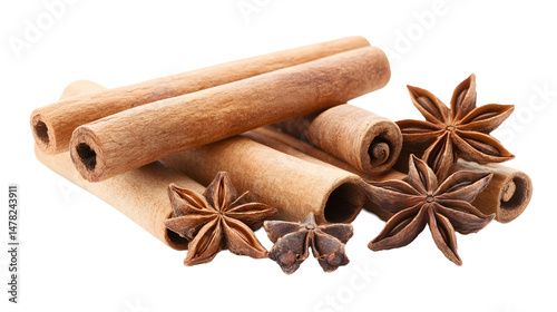 Obraz na płótnie Close-up macro photography of aromatic sweet spices - cinnamon, star anise and cloves, wooden surface
w salonie