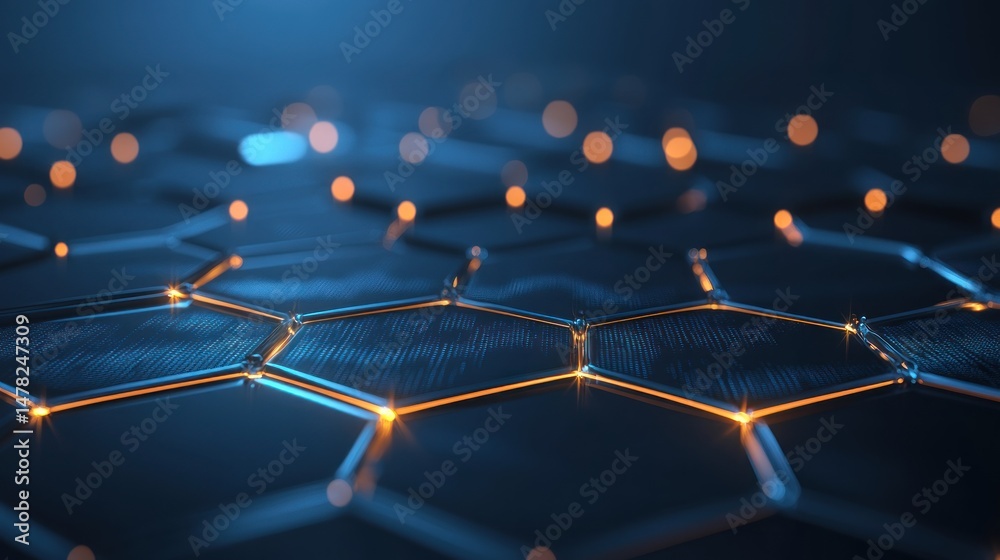 Obraz premium Abstract hexagonal pattern with glowing lines, suggesting technology and innovation.