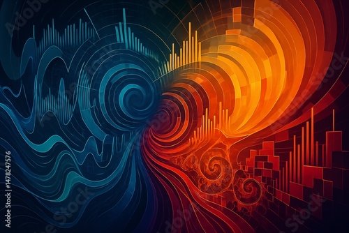 Abstract digital art depicting sound waves and color gradients