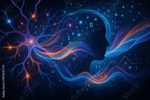 Abstract representation of digital technology and neural connections  