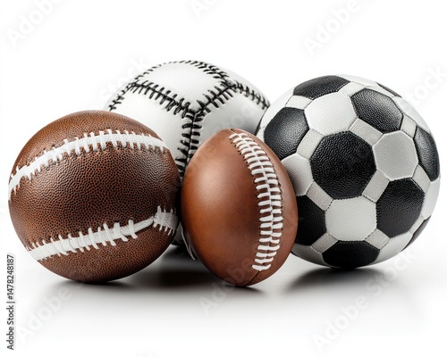Four sports balls clustered together