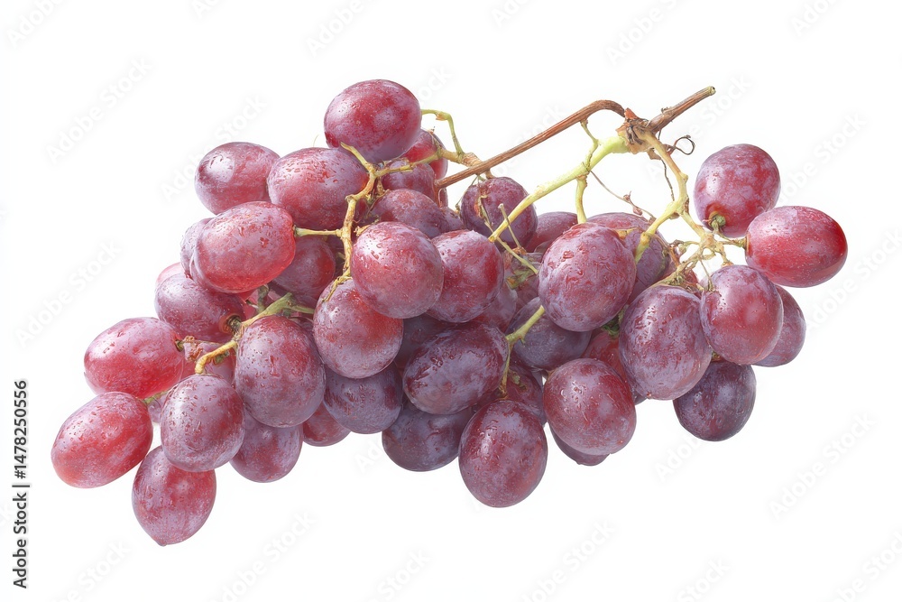 Fototapeta premium A bunch of red grapes glistening with water droplets.