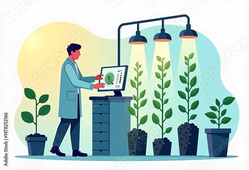 scientist analyzing plant growth data in lab