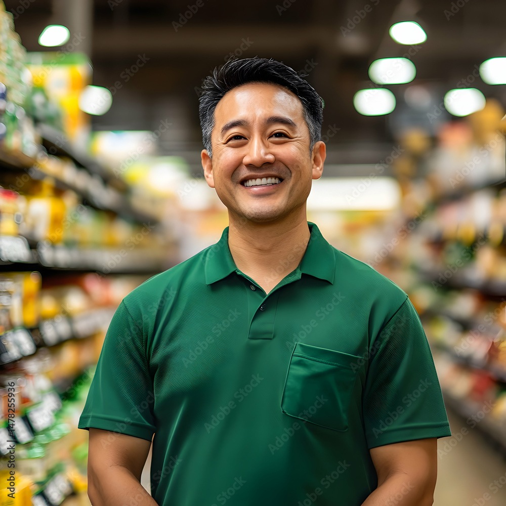 Naklejka premium Smiling man in a grocery store