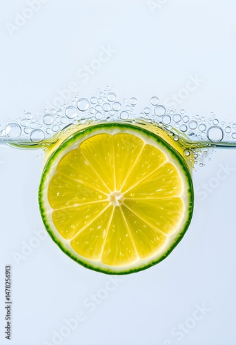 Refreshing Lime Slice Underwater Vibrant Citrus Photography