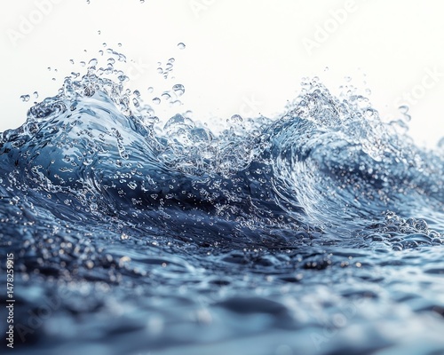 Splashing water rises, droplets suspended, creating dynamic movement