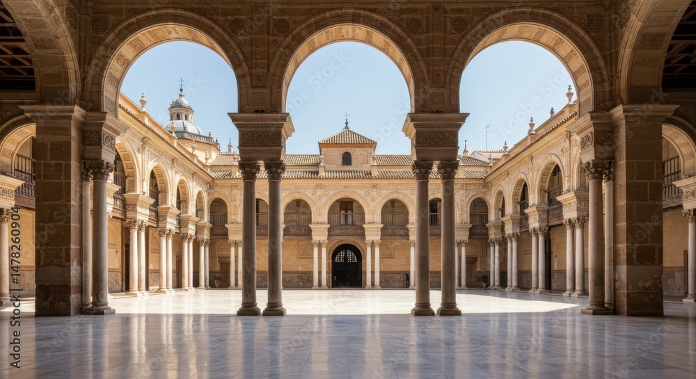 Fototapeta premium Courtyard architecture reflecting heritage and history with arches and columns