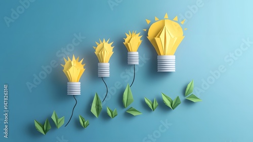 Growing Ideas,  Origami Lightbulb Concept Illustration