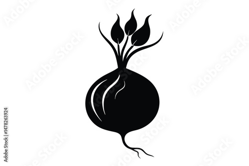 Konstfotografi Black Silhouette Illustration of Beetroot Vegetable with Leaves and Rootlets Vec