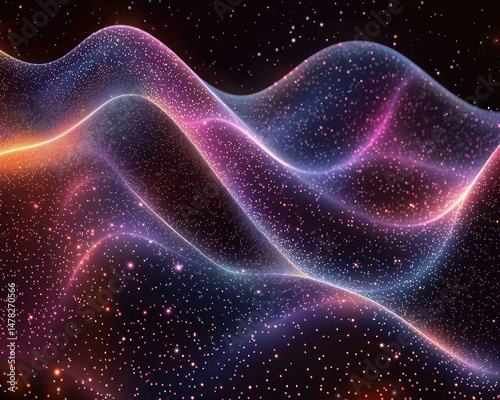 Glowing waves flow, sprinkled with stars. Dreamy, ethereal, and full of wonder