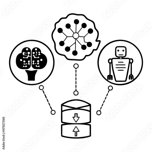 Thin Line Vector Icon Set for Data Mining, Machine Learning, and AI, Suitable for Website and App Design.