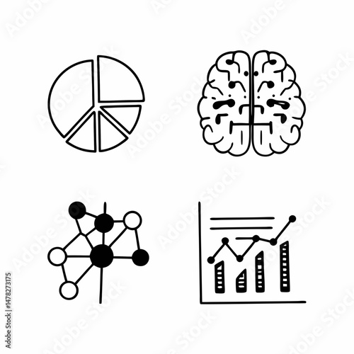 Thin Line Vector Icon Set for Data Mining, Machine Learning, and AI, Suitable for Website and App Design.