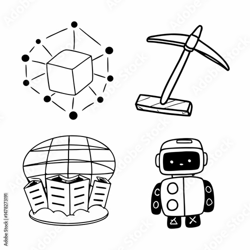 Thin Line Vector Icon Set for Data Mining, Machine Learning, and AI, Suitable for Website and App Design.