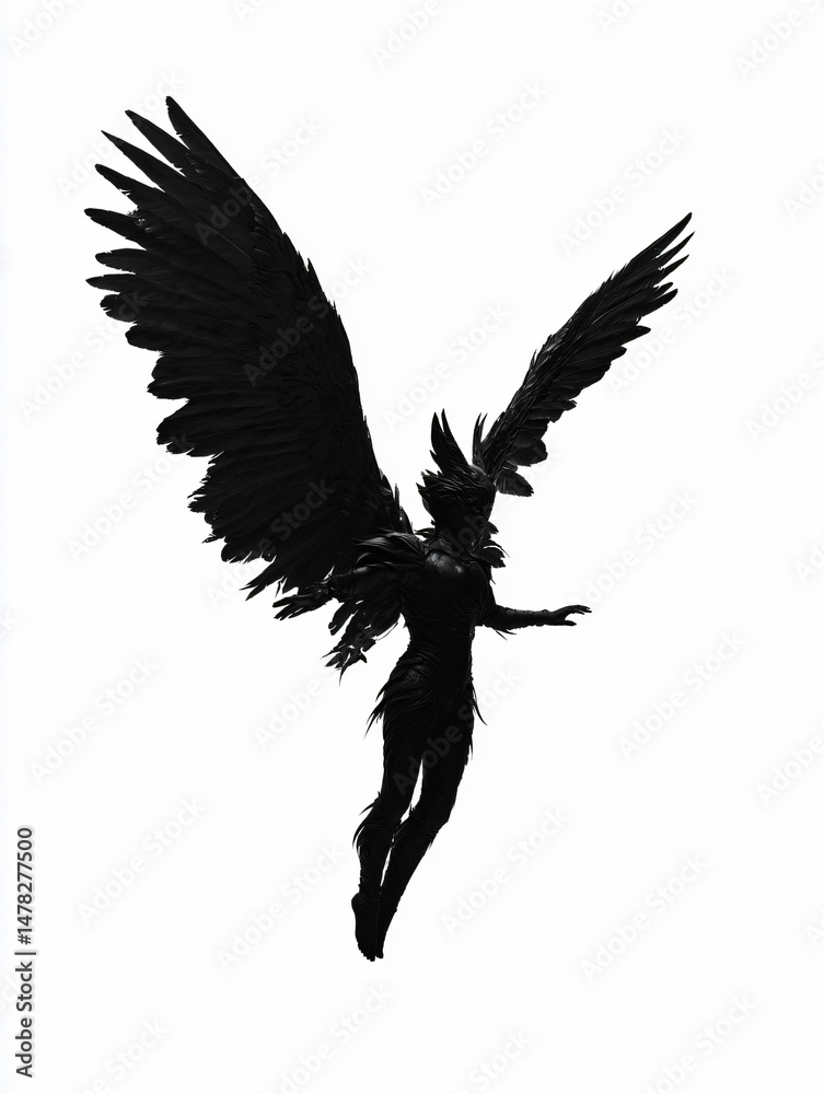 Obraz premium Abstract Angel Wings Silhouette Black Sky Mythical Creature Fantasy Flight Magic Spirituality Wonder Dramatic Scene Bird Nature Emotion Beauty Grace Evening Shadow Power Liberation