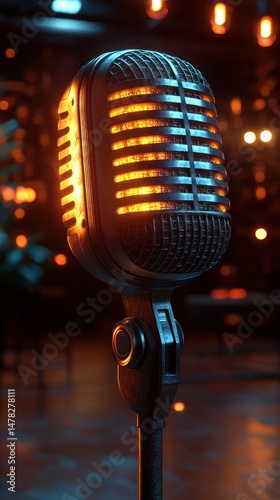 Vintage microphone in a dark room