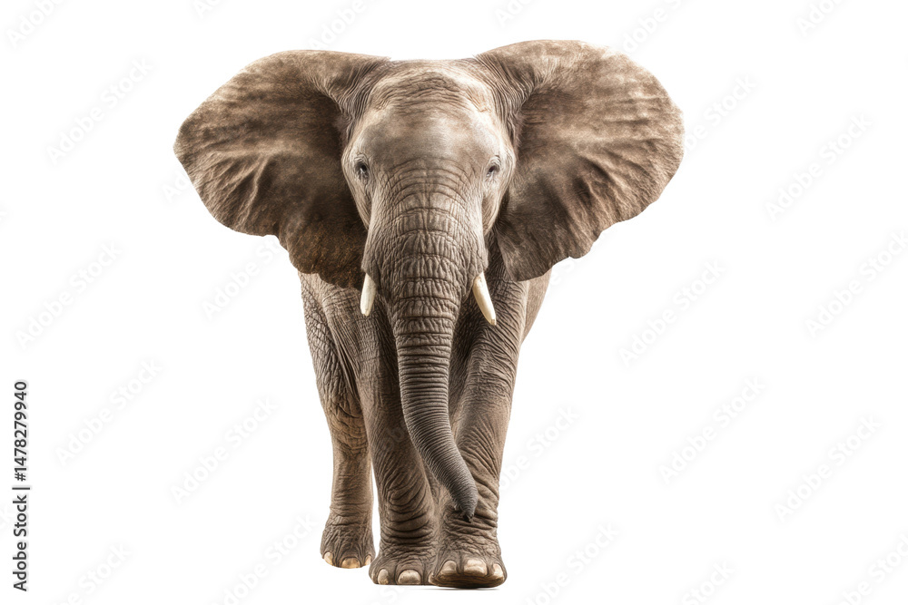 Fototapeta premium PNG Majestic african elephant with large ears and trunk on white background