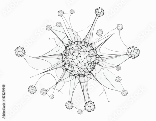 Line Art Virus Cell Structure