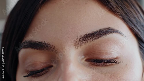 Closeup of woman's eyebrows and eye movement highlighting natural beauty and grooming