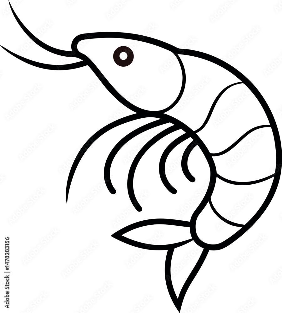 Fototapeta premium Shrimp line art on transparent background