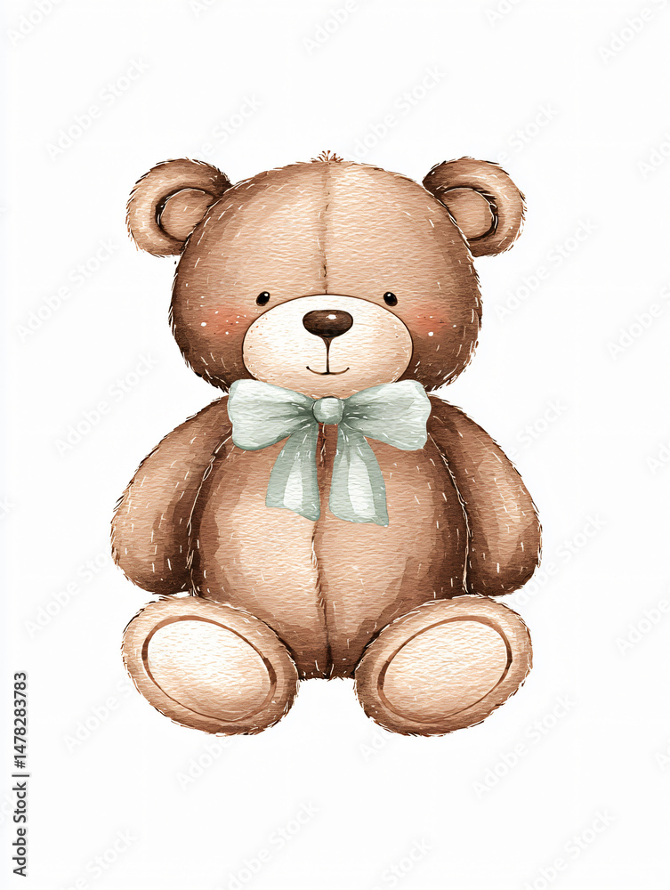 Obraz premium Cute Teddy Bear Illustration Plush Toy Cartoon Character Whimsical Smile Soft Stuffed Animal Adorable Child Friendly Happy Playful Brown Artwork Huggable Gift Baby Love Nursery Decorative Cozy Joyful