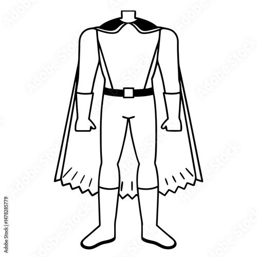 Minimalist Line Art Vector of a Superhero Costume Design, Blank Template for Customization, Ideal for Children's Crafts and DIY Projects.