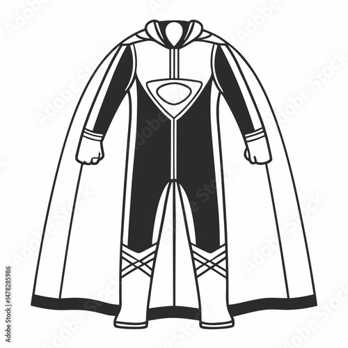 Minimalist Line Art Vector of a Superhero Costume Design, Blank Template for Customization, Ideal for Children's Crafts and DIY Projects.