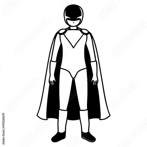 Minimalist Line Art Vector of a Superhero Costume Design, Blank Template for Customization, Ideal for Children's Crafts and DIY Projects.