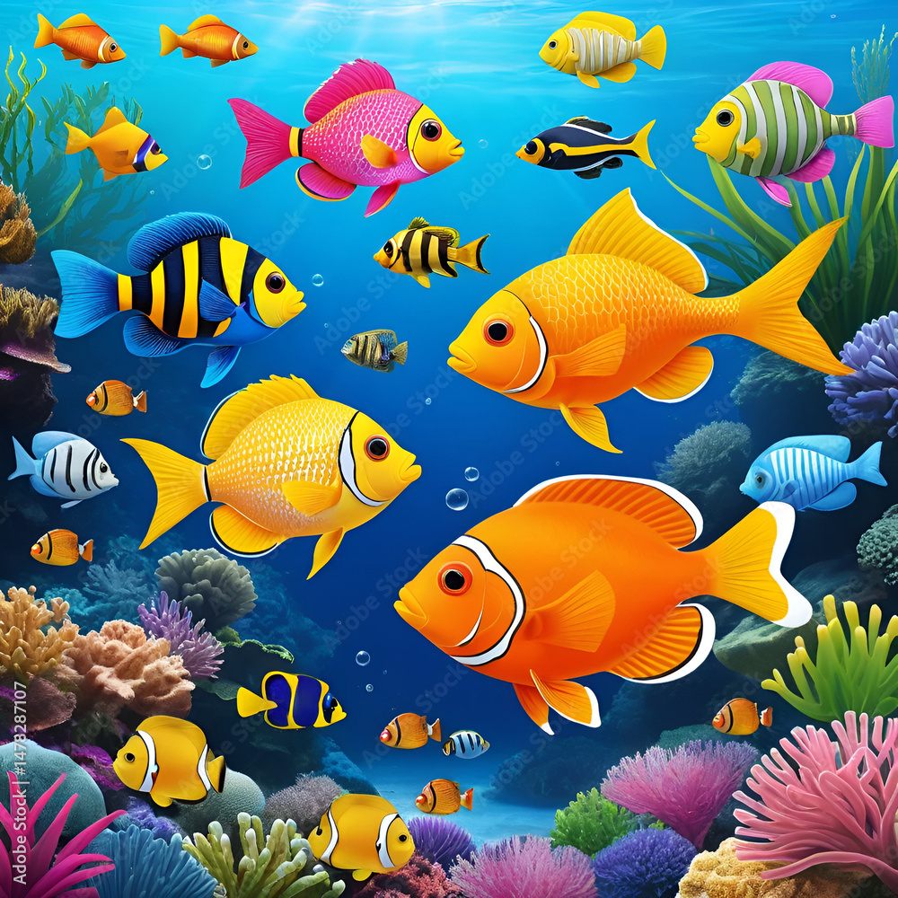 Naklejka premium Fish Word Scramble and Puzzle, Animals Leisure, Hobby and Fun Educational Game for Kids, Teens & Adults