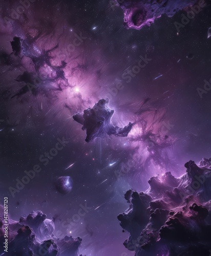 Purple night sky, cosmic nebulae, glittering star clusters  Deep space background , dark, image, sky