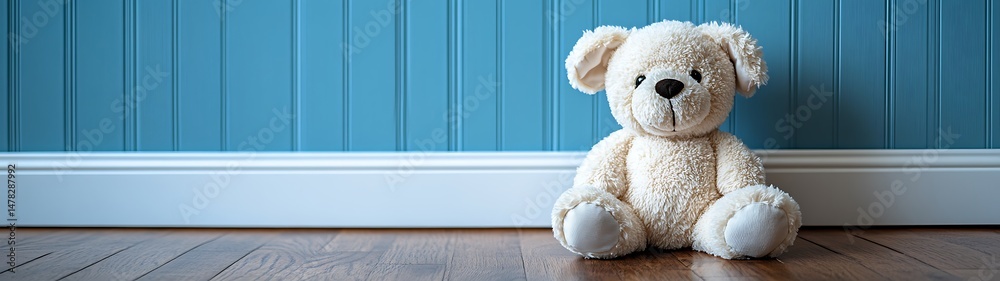 Obraz premium Teddy bear sitting near wall