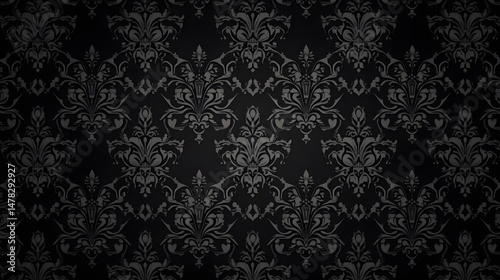 Elegant Dark Gray Damask Wallpaper Seamless Pattern Background