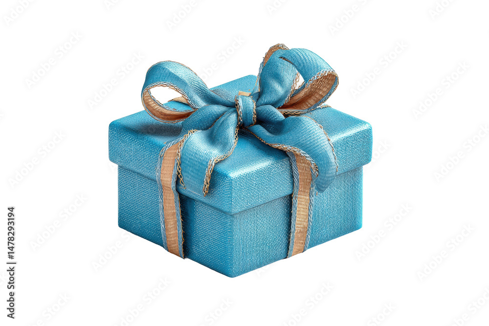 Obraz premium PNG Blue gift box with ribbon bow on black background