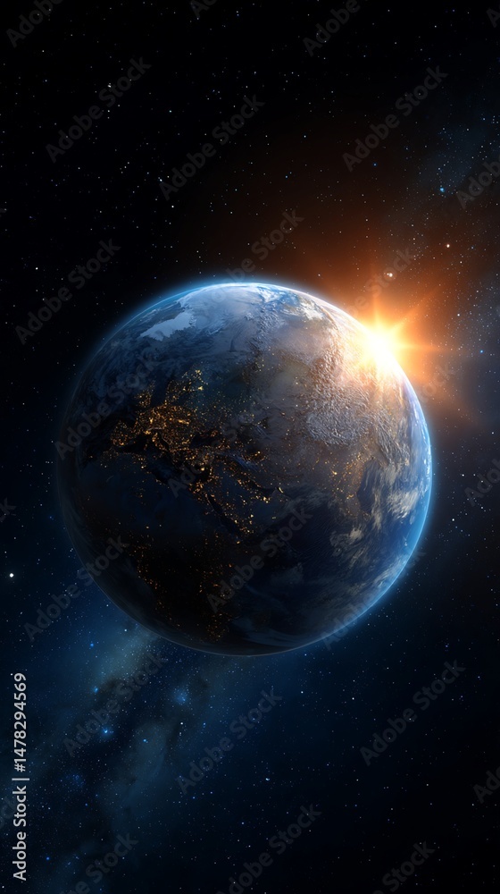 Obraz premium Earth From Space: Sunrise Over Eurasia