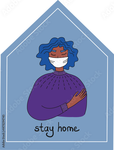 Keep calm and stay home. Pandemic of coronavirus and social distancing, self quarantine concept.Adults staying home in self isolation to reduce risk of spreading the corona.