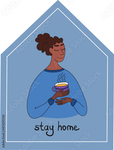 Keep calm and stay home. Pandemic of coronavirus and social distancing, self quarantine concept.Adults staying home in self isolation to reduce risk of spreading the corona.