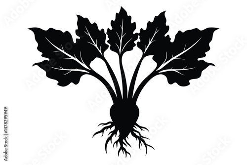 Black Silhouette of a Beetroot Plant with Roots and Lush Leaves Icon