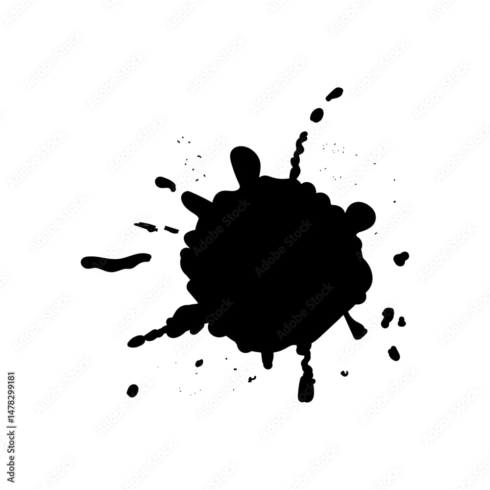 Black paint splashes on white background