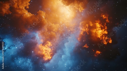 Hyper-Realistic Nebula with Orange-Blue Cosmic Clouds - Cinematic Starscape Background