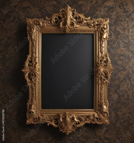 Intricately designed frames on rich damask, luxurious feel, background, frame border