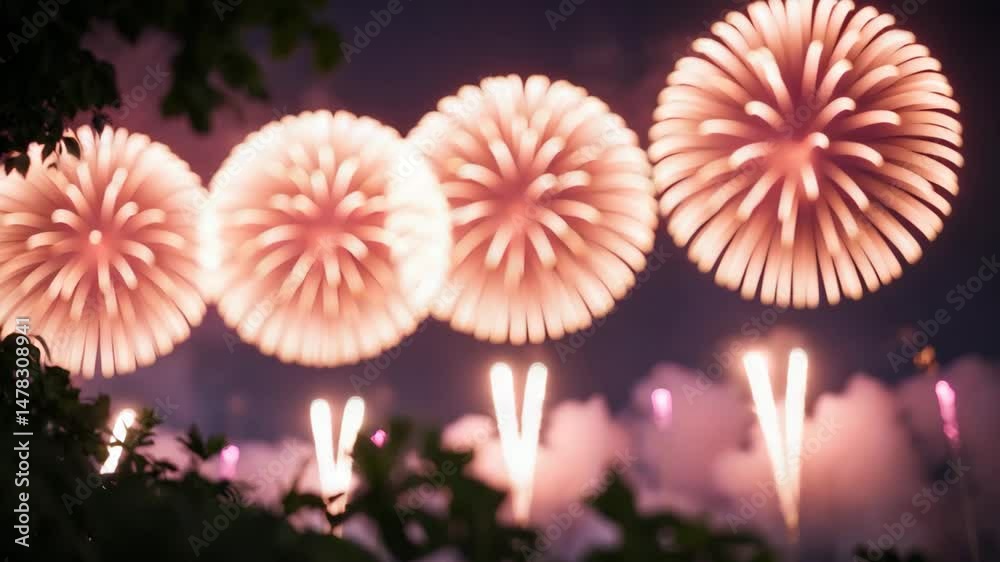 Colorful pyrotechnics. Incredible fireworks featuring bokeh from lens water drops, fireworks festivity, Celebration.