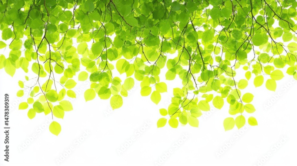 Fototapeta premium Fresh green leaves hang creating light, airy canopy and nature concept theme