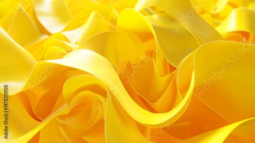 Abstract folded paper effect. Bright colorful yellow background. Maze made of paper. 3d rendering